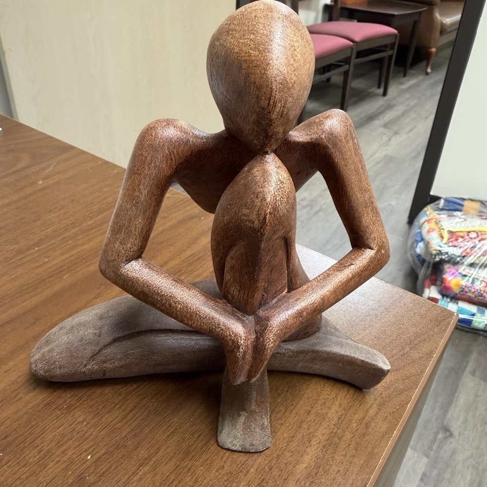 Hand‎ Carved Wood Mother & Child Sculpture Abstract Figurine 8.5"